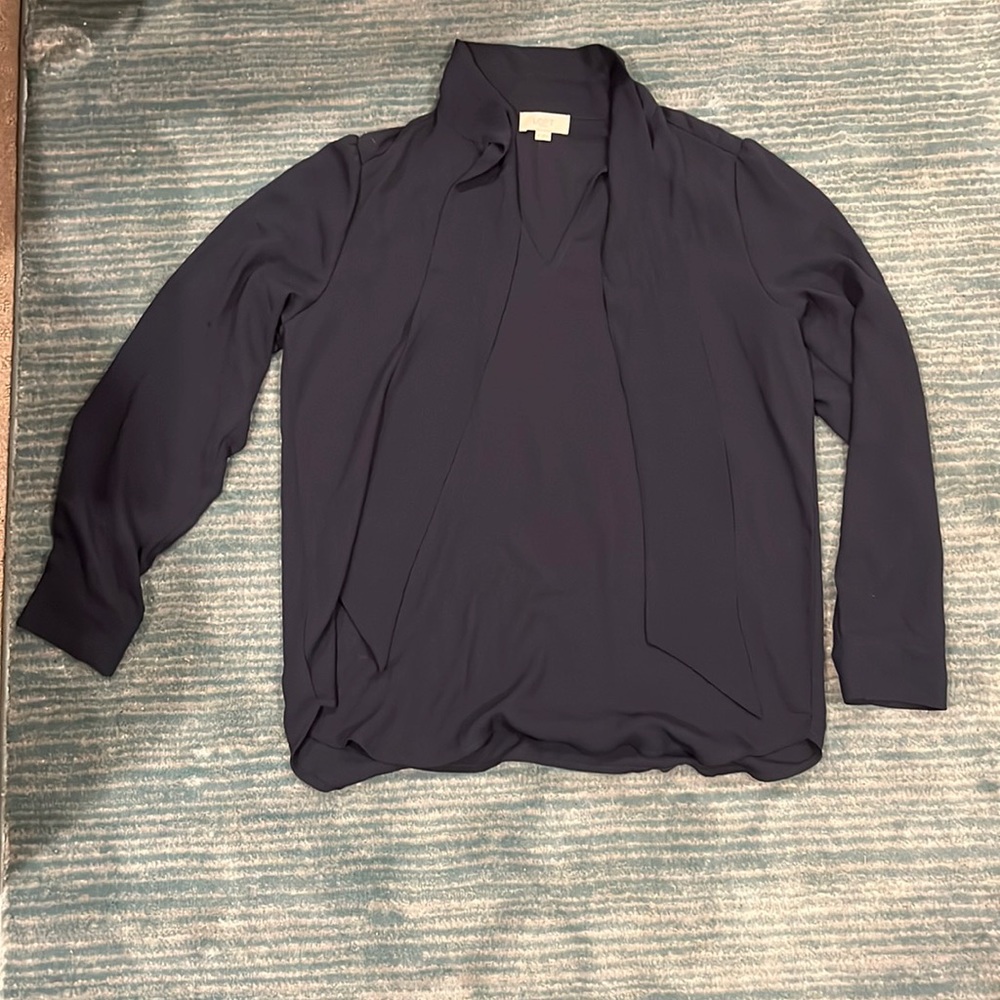 Navy Loft tie blouse